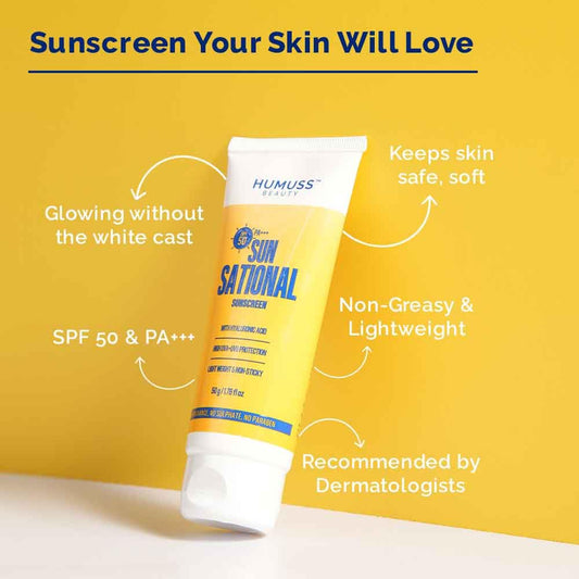 SPF 50 PA+++ Moisturizing Sunscreen – Hyaluronic Acid for Deep Hydration | No White Cast, Non-Greasy | UVA + UVB Protection | For Men & Women