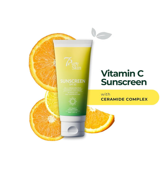 7Pure Skin Sunscreen SPF 50 PA++++ | Vitamin C, Ceramide & Niacinamide | Broad Spectrum UVA & UVB Protection – 50g