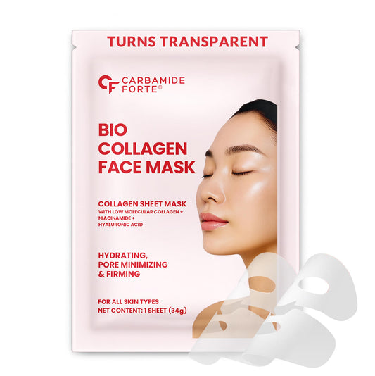 Carbamide Forte Bio Collagen Mask | Collagen Mask Overnight | Sheet Mask | Korean Glass Skin Overnight Hydrogel Face Mask Sheets for Deep Hydration, Pore Minimizing, Firming & Moisturizing | Paraben-Free | For All Skin Types | 1 Piece - 35g