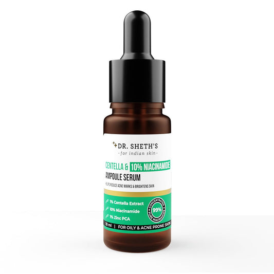 Dr. Sheth's Centella & 10% Niacinamide Face Serum | Fades Acne Marks, Redness & Discoloration | All Skin Types | 10ml
