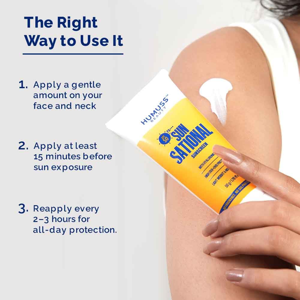 SPF 50 PA+++ Moisturizing Sunscreen – Hyaluronic Acid for Deep Hydration | No White Cast, Non-Greasy | UVA + UVB Protection | For Men & Women