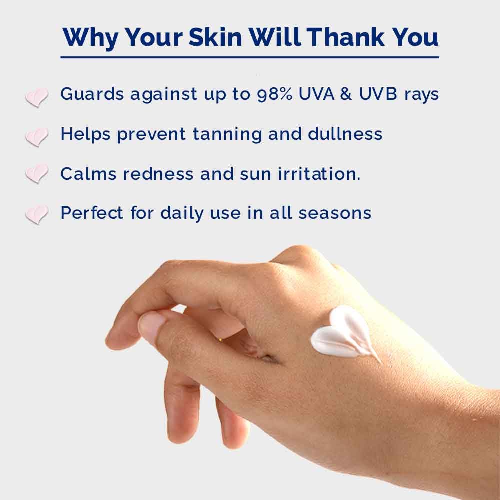 SPF 50 PA+++ Moisturizing Sunscreen – Hyaluronic Acid for Deep Hydration | No White Cast, Non-Greasy | UVA + UVB Protection | For Men & Women