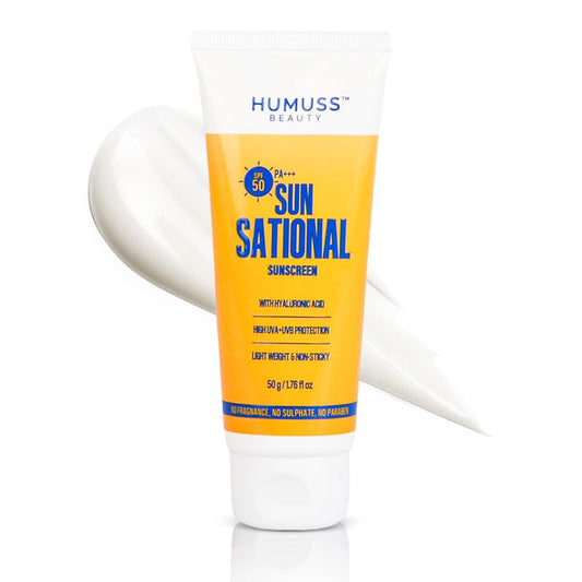 SPF 50 PA+++ Moisturizing Sunscreen – Hyaluronic Acid for Deep Hydration | No White Cast, Non-Greasy | UVA + UVB Protection | For Men & Women
