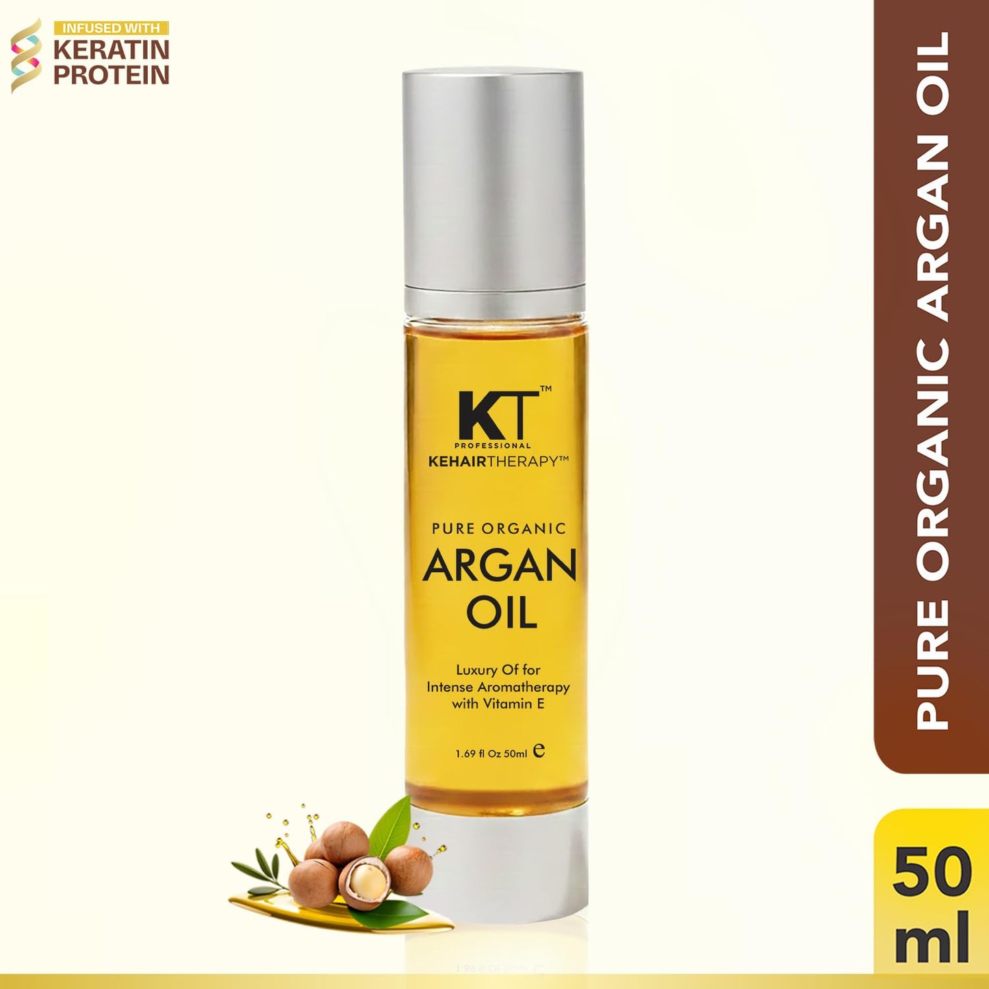 KT Professional Keratin Protein Argan Oil Hair Serum 50ml – Repairs Damaged Hair | Sulfate & Paraben Free | Vitamin E for Shine & Softness