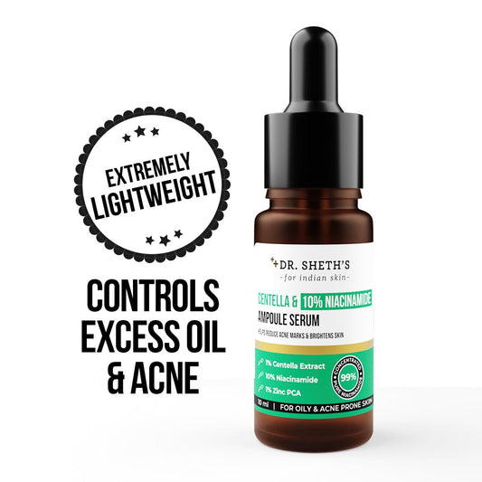 Dr. Sheth's Centella & 10% Niacinamide Face Serum | Fades Acne Marks, Redness & Discoloration | All Skin Types | 10ml