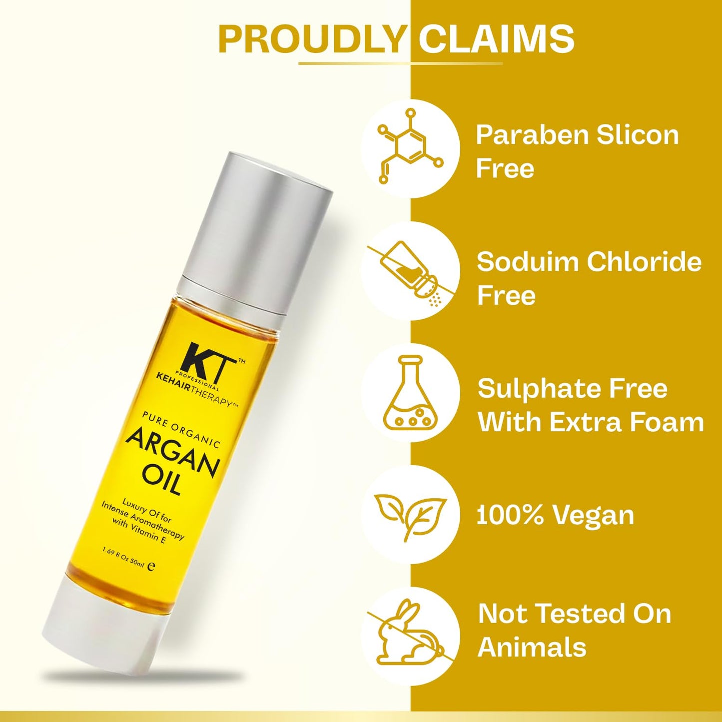KT Professional Keratin Protein Argan Oil Hair Serum 50ml – Repairs Damaged Hair | Sulfate & Paraben Free | Vitamin E for Shine & Softness