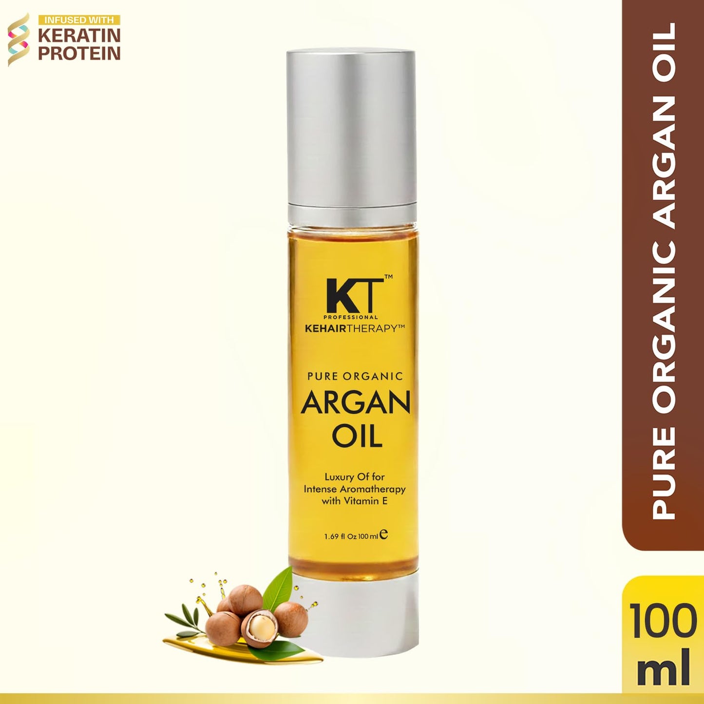 KT Professional Keratin Protein Argan Oil Hair Serum 50ml – Repairs Damaged Hair | Sulfate & Paraben Free | Vitamin E for Shine & Softness