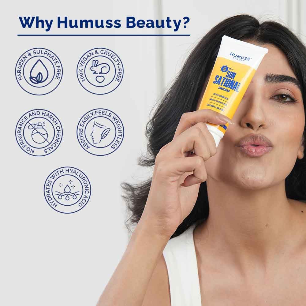 SPF 50 PA+++ Moisturizing Sunscreen – Hyaluronic Acid for Deep Hydration | No White Cast, Non-Greasy | UVA + UVB Protection | For Men & Women