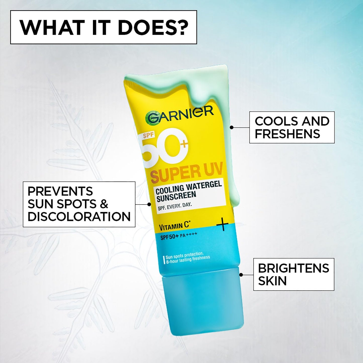 Garnier Super UV Cooling Watergel Sunscreen SPF 50 PA++++ | Instant Cooling, 8hr Freshness | No White Cast | All Skin Types | 60ml