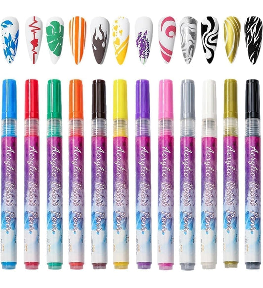 Nail Art Paint Pens Set – Multi Color Acrylic Nail Design Pens | Easy Nail Decoration for Home & Salon | Beginner Friendly Nail Art Kit