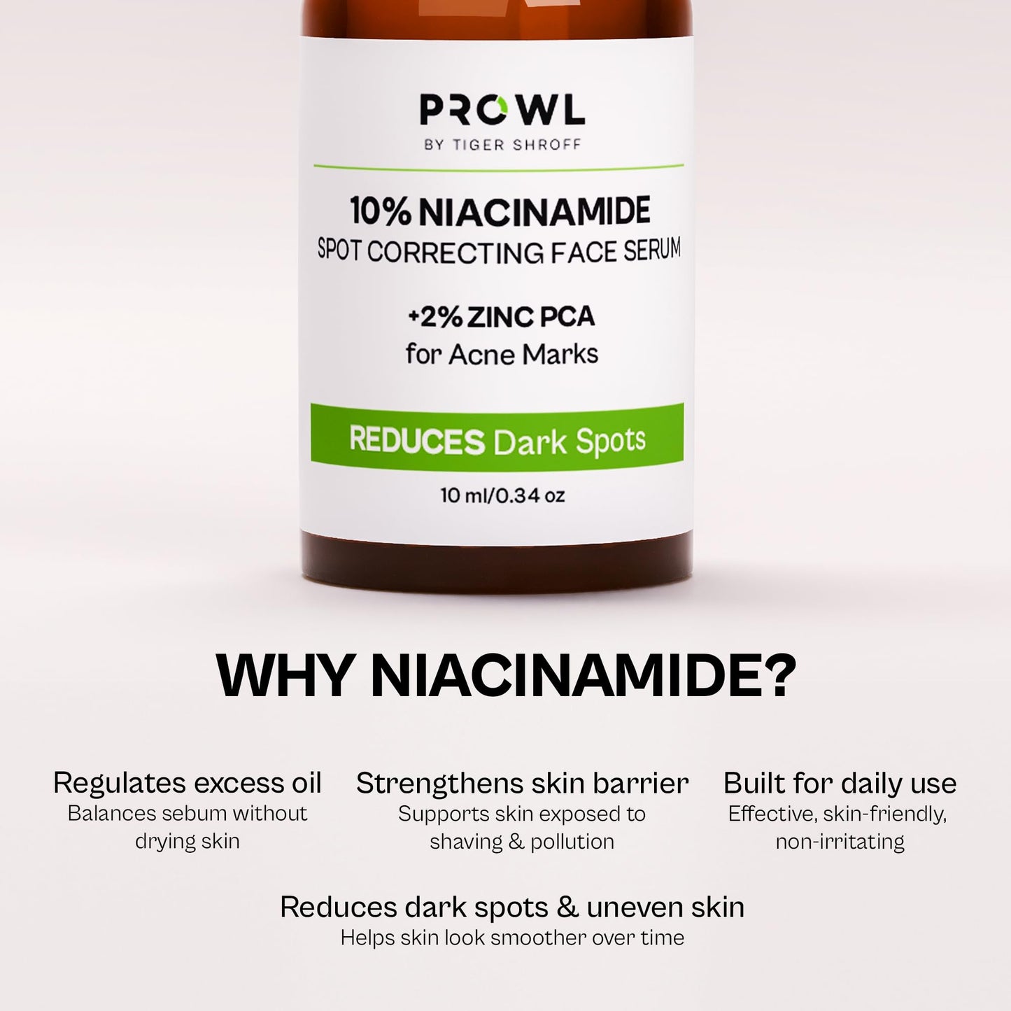 PROWL by Tiger Shroff 10% Vitamin C Serum for Daily Glowing Skin | Reduces Dark Spots & Evens Skin Tone for Men | Face Brightening Serums for All Sensitive Dry Oily Combination Skin Care | 10ml