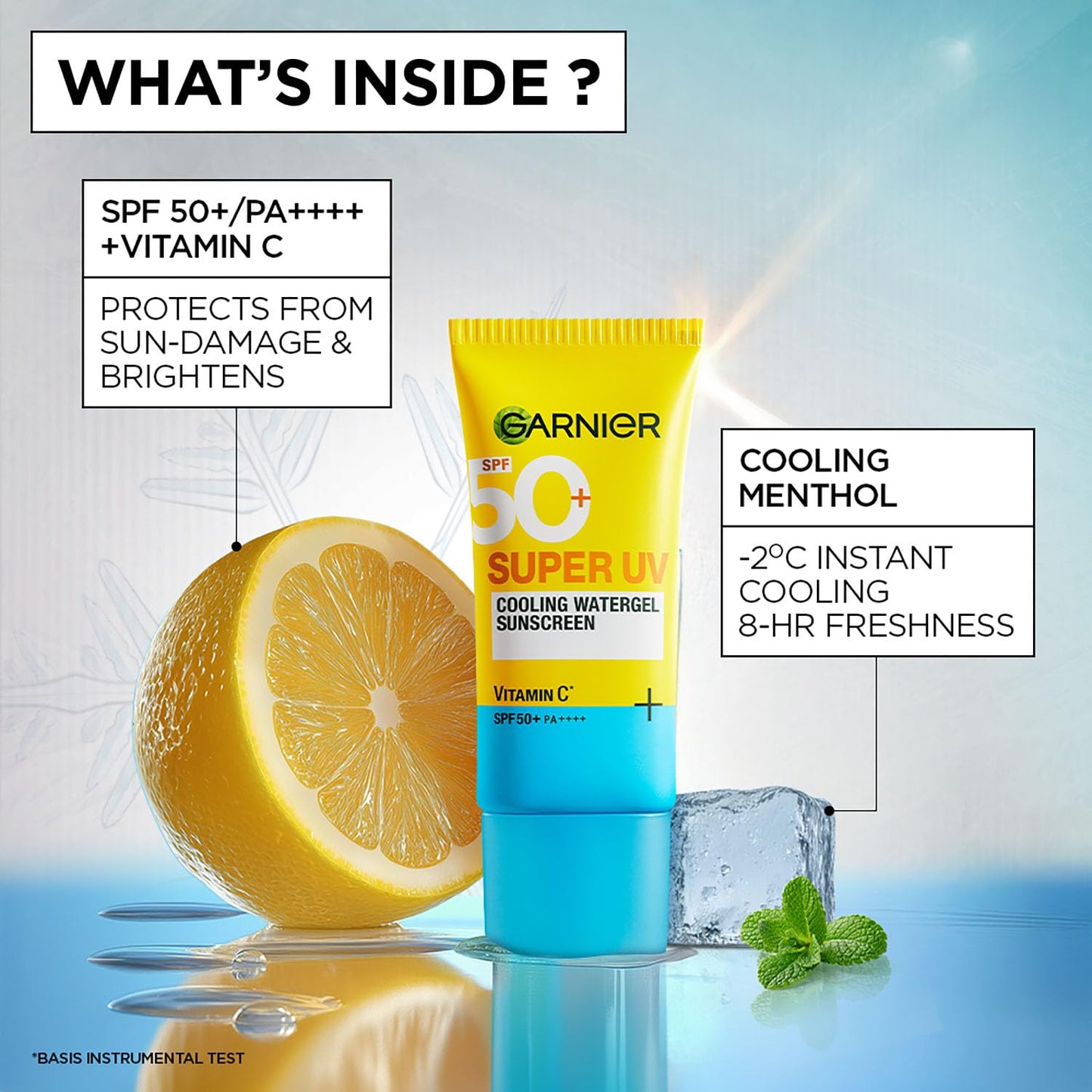 Garnier Super UV Cooling Watergel Sunscreen SPF 50 PA++++ | Instant Cooling, 8hr Freshness | No White Cast | All Skin Types | 60ml