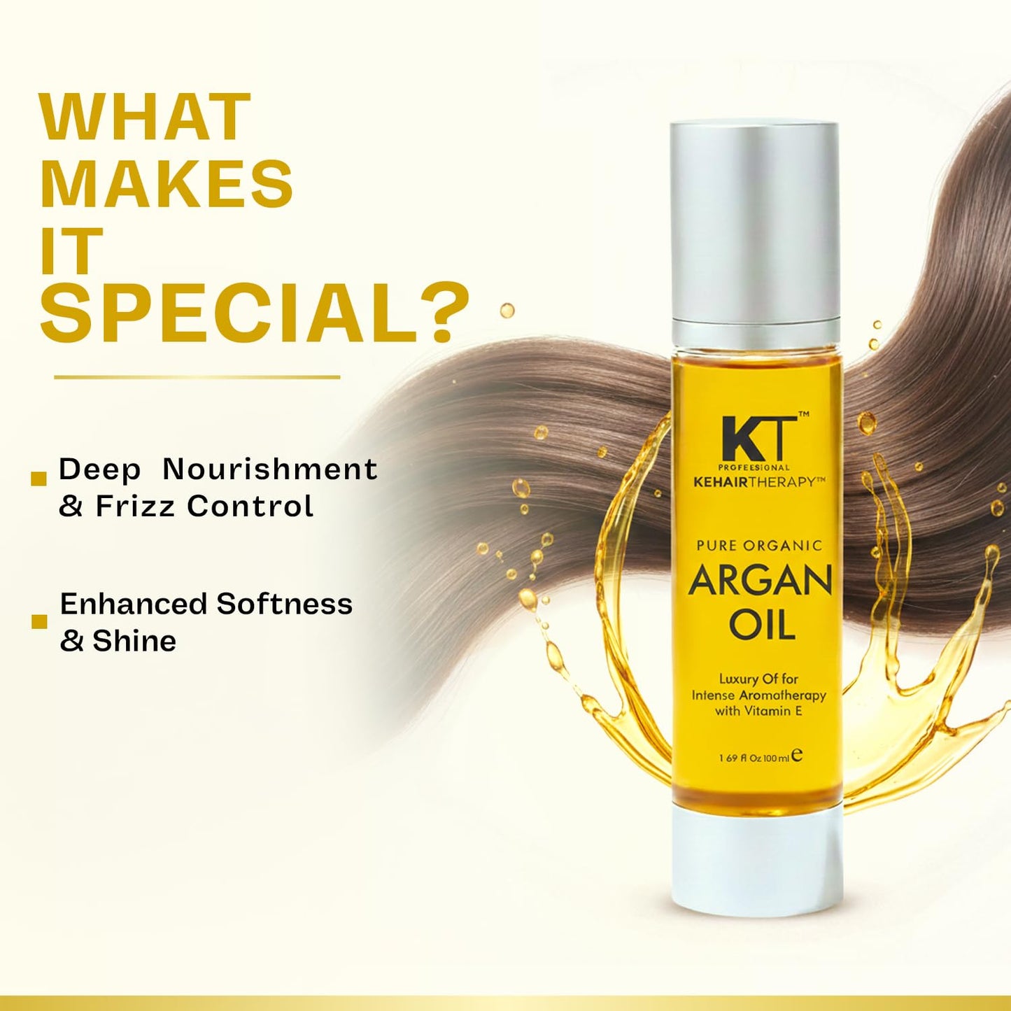 KT Professional Keratin Protein Argan Oil Hair Serum 50ml – Repairs Damaged Hair | Sulfate & Paraben Free | Vitamin E for Shine & Softness