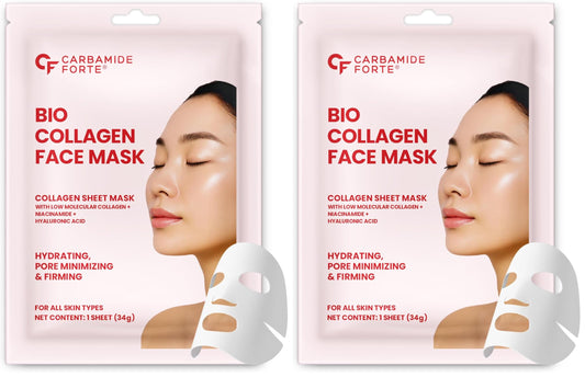 Carbamide Forte Bio Collagen Mask | Collagen Mask Overnight | Sheet Mask | Korean Glass Skin Overnight Hydrogel Face Mask Sheets for Deep Hydration, Pore Minimizing, Firming & Moisturizing | Paraben-Free | For All Skin Types | 1 Piece - 35g