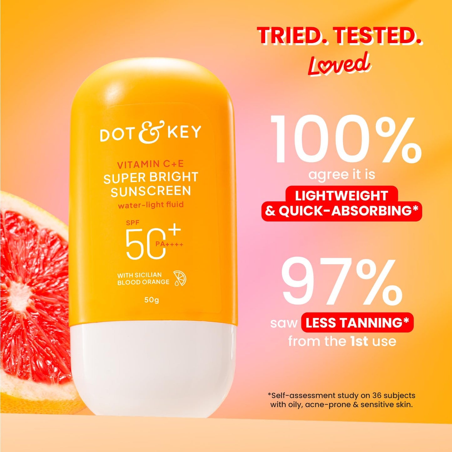 Dot & Key Vitamin C+E Super Bright Sunscreen SPF 50+ PA++++ | Boosts Glow, Reduces Dark Spots & Dullness | No White Cast | 50g