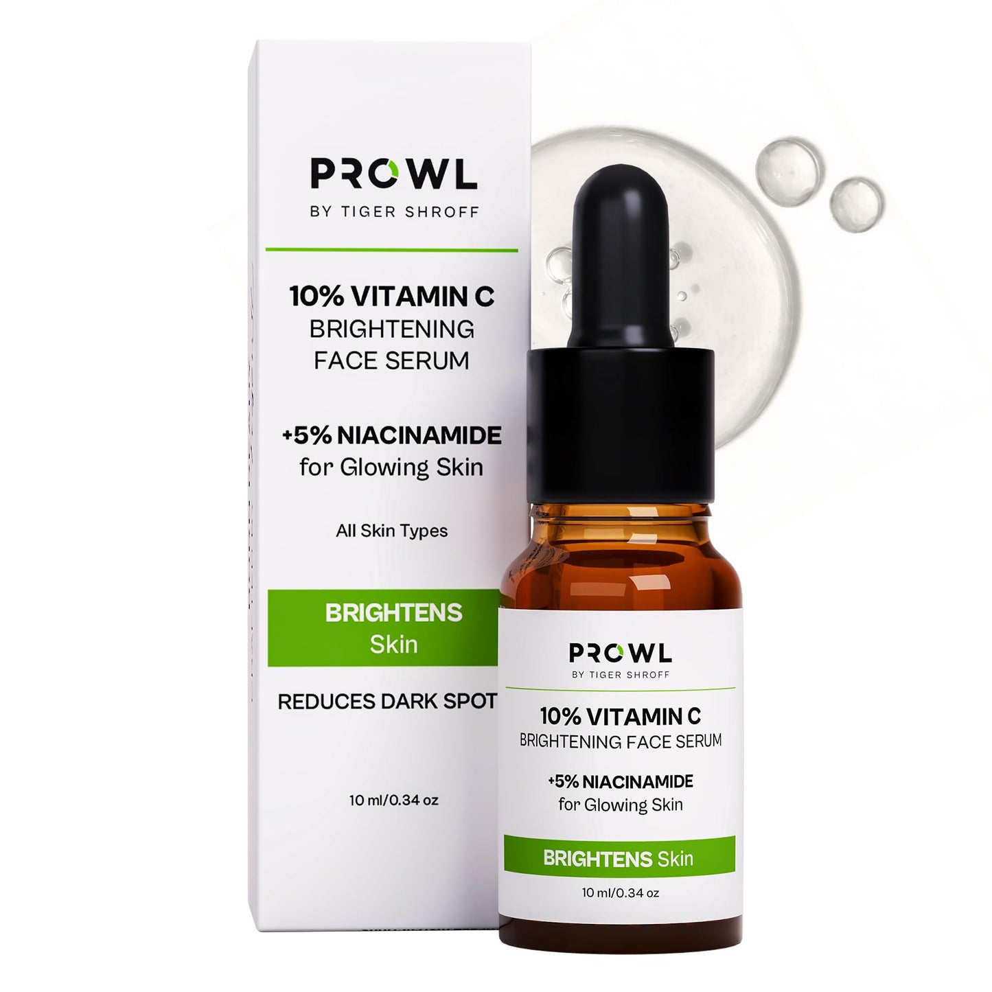 PROWL by Tiger Shroff 10% Vitamin C Serum for Daily Glowing Skin | Reduces Dark Spots & Evens Skin Tone for Men | Face Brightening Serums for All Sensitive Dry Oily Combination Skin Care | 10ml