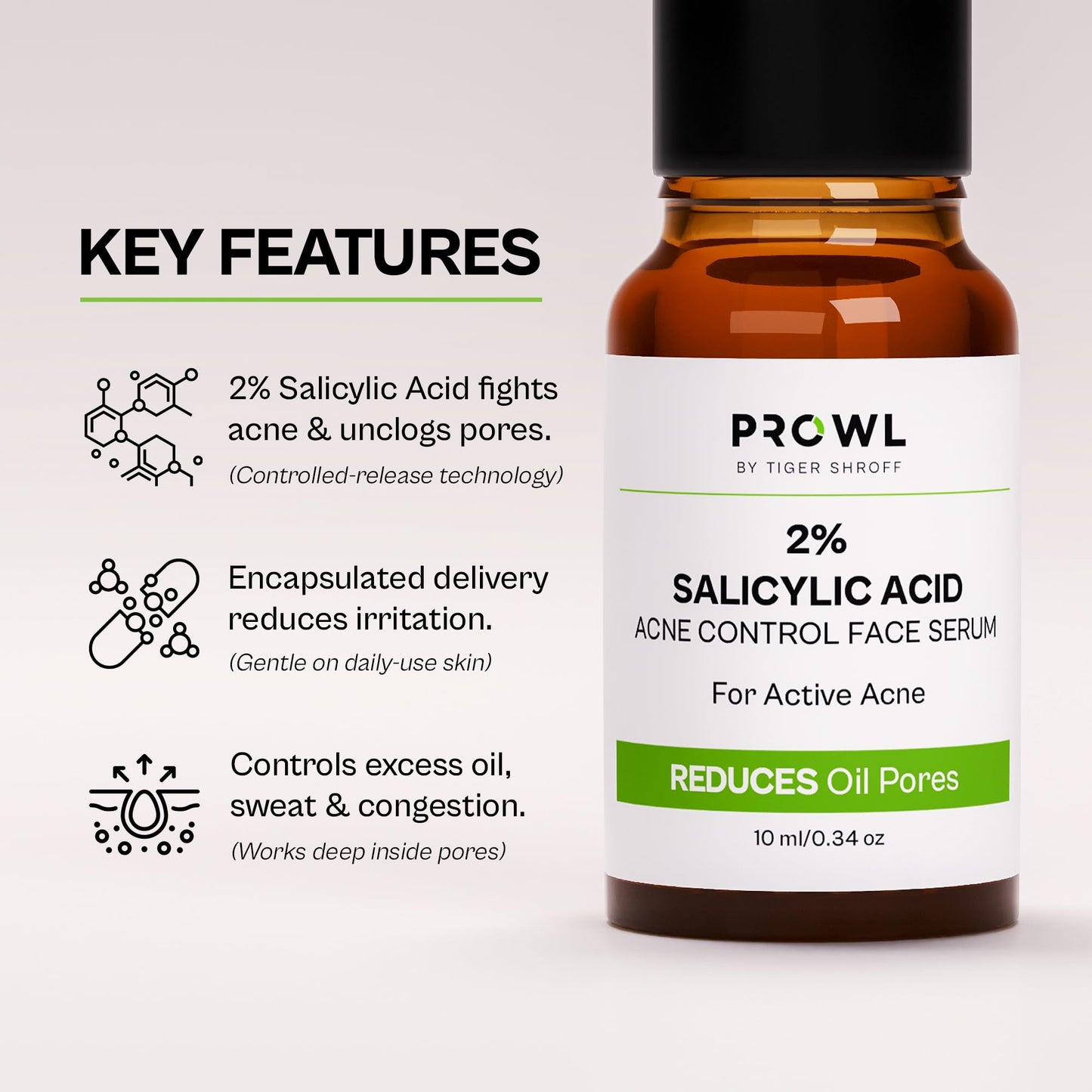 PROWL by Tiger Shroff 10% Vitamin C Serum for Daily Glowing Skin | Reduces Dark Spots & Evens Skin Tone for Men | Face Brightening Serums for All Sensitive Dry Oily Combination Skin Care | 10ml
