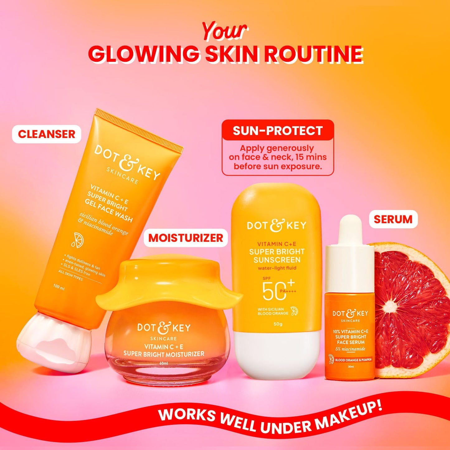 Dot & Key Vitamin C+E Super Bright Sunscreen SPF 50+ PA++++ | Boosts Glow, Reduces Dark Spots & Dullness | No White Cast | 50g