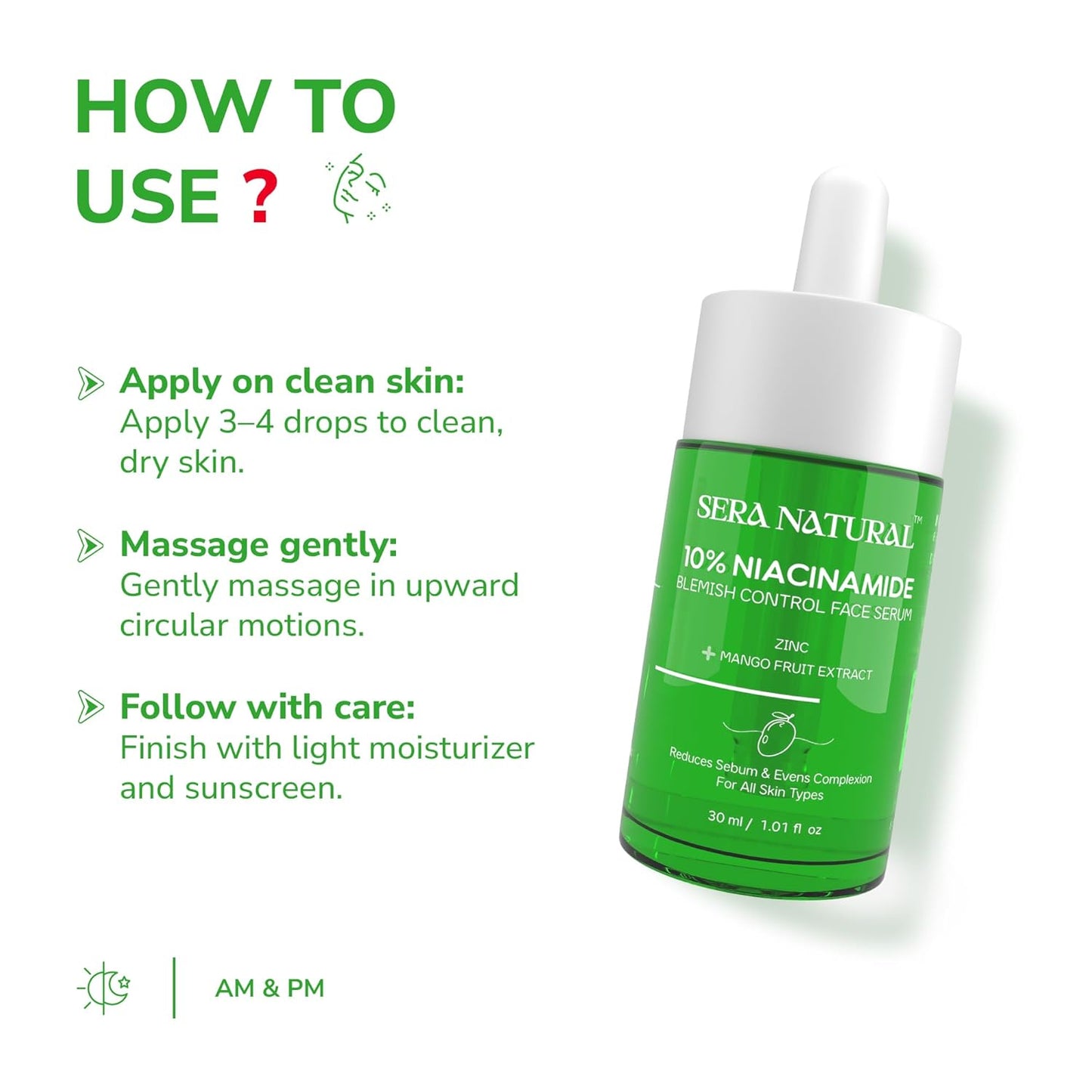 10% Niacinamide Face Serum with Zinc & Mango Extract | Fades Acne Marks, Controls Oil & Dark Spots | Men & Women | 30ml