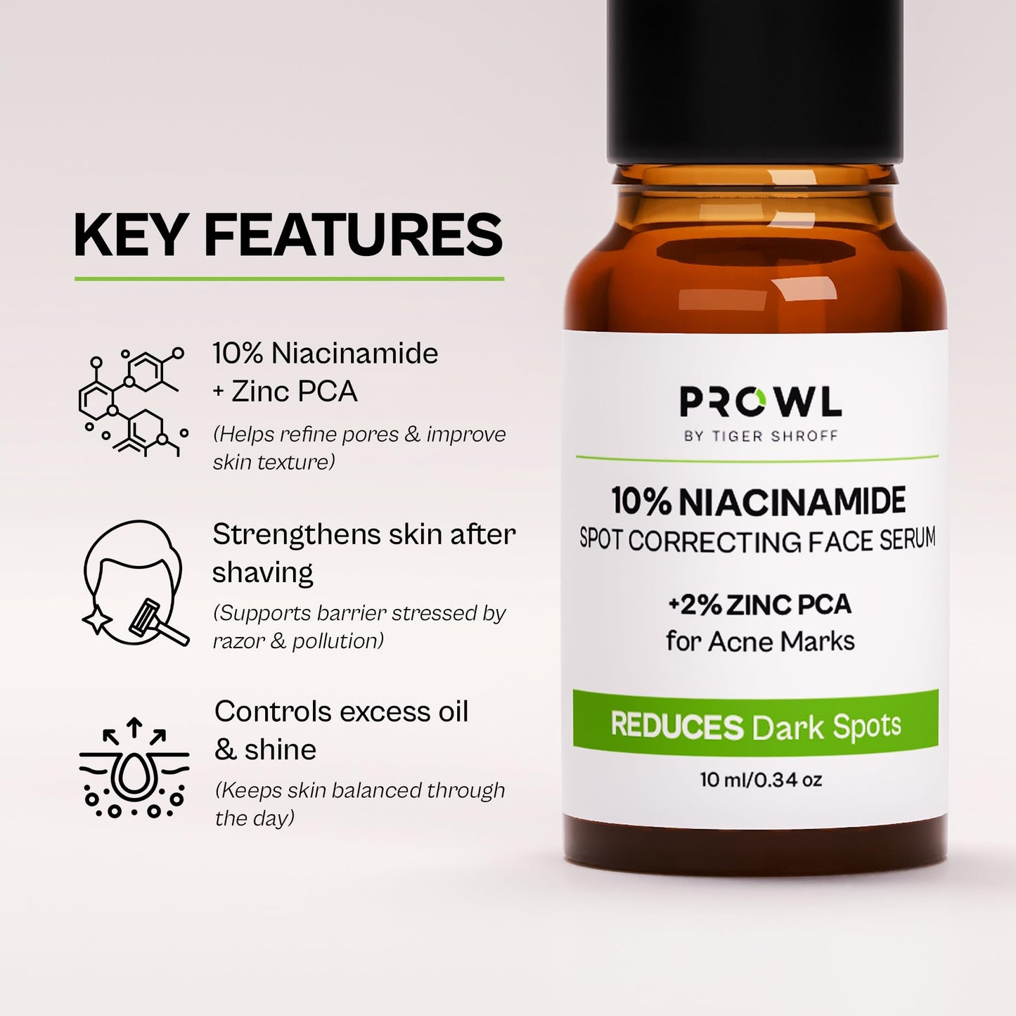 PROWL by Tiger Shroff 10% Vitamin C Serum for Daily Glowing Skin | Reduces Dark Spots & Evens Skin Tone for Men | Face Brightening Serums for All Sensitive Dry Oily Combination Skin Care | 10ml