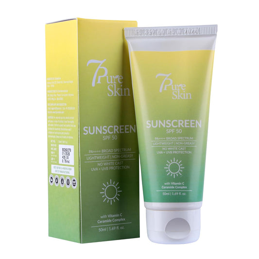 7Pure Skin Sunscreen SPF 50 PA++++ | Vitamin C, Ceramide & Niacinamide | Broad Spectrum UVA & UVB Protection – 50g